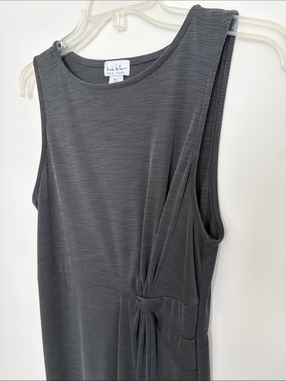 Nicole Miller Grey Sleeveless Knot-Detail Midi Dress